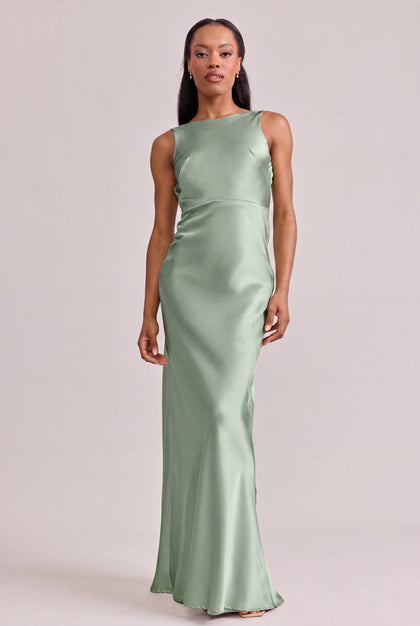 Serena Satin Dress | Made To Order | Sage