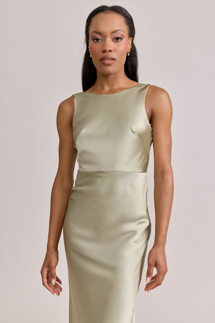 Serena Satin Dress | Made To Order | Sage