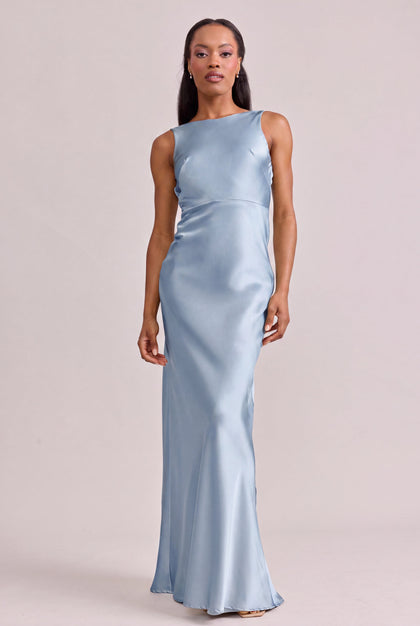 Serena Satin Dress | Made To Order | Sky Blue