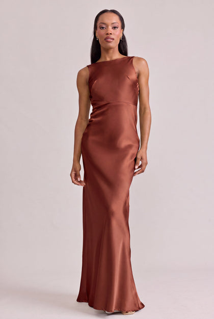Serena Satin Dress | Made To Order | Rust