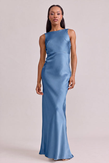 Serena Satin Dress | Made To Order | True Blue