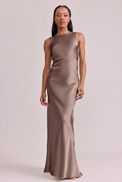 Serena Satin Dress | Made To Order | Taupe