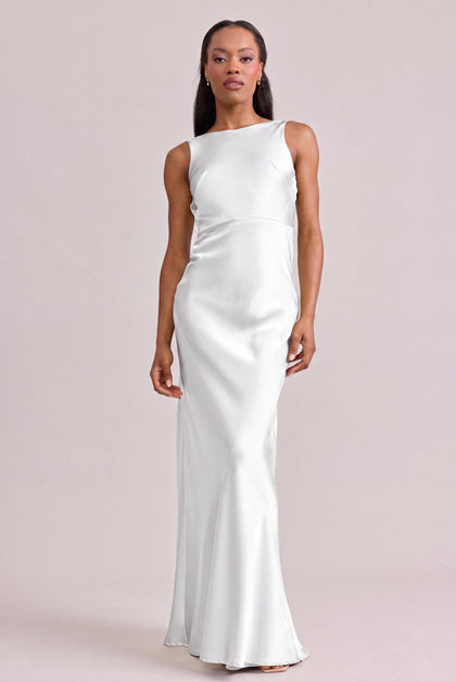 Serena Satin Dress | Made To Order | White Pearl