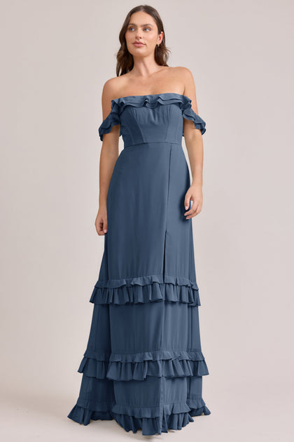 Shea Chiffon Dress | Made To Order | Dusty Blue