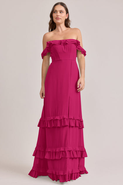Shea Chiffon Dress | Made To Order | Hot Pink