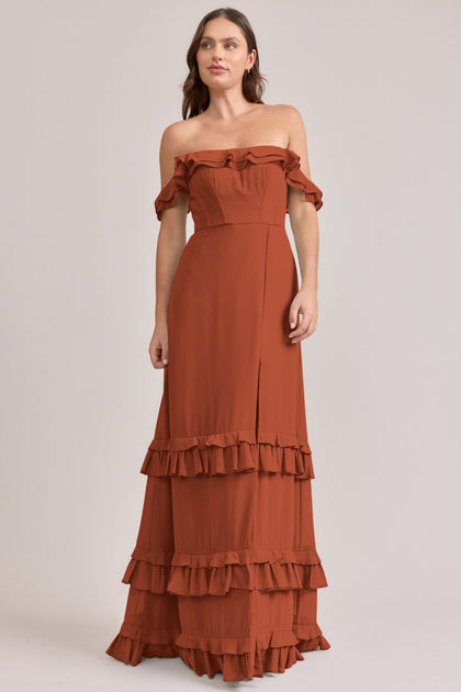Shea Chiffon Dress | Made To Order | Rust