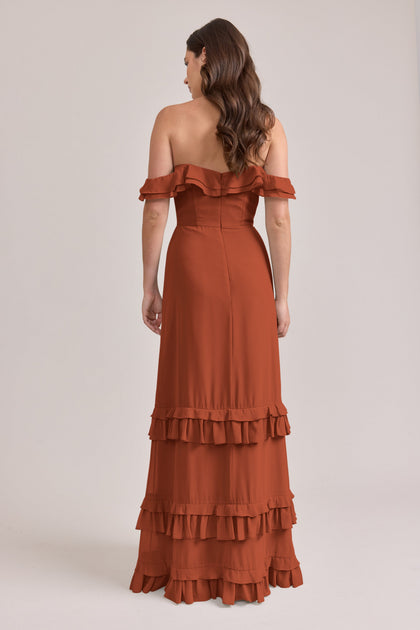 Shea Chiffon Dress | Made To Order | Rust Orange