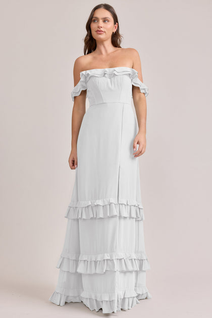 Shea Chiffon Dress | Made To Order | White Pearl
