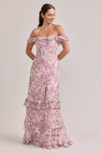 Shea Chiffon Floral Print Dress | Made To Order | Perfect Pink Meadow Blooms