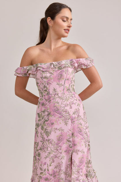 Shea Chiffon Floral Print Dress | Made To Order | Perfect Pink Meadow Blooms