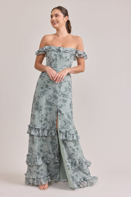 Shea Chiffon Floral Print Dress | Made To Order | Sage Bouquet