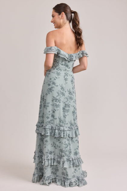 Shea Chiffon Floral Print Dress | Made To Order | Sage Bouquet