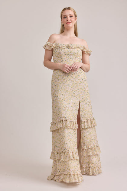 Shea Chiffon Floral Print Dress | Made To Order | Yellow Posey