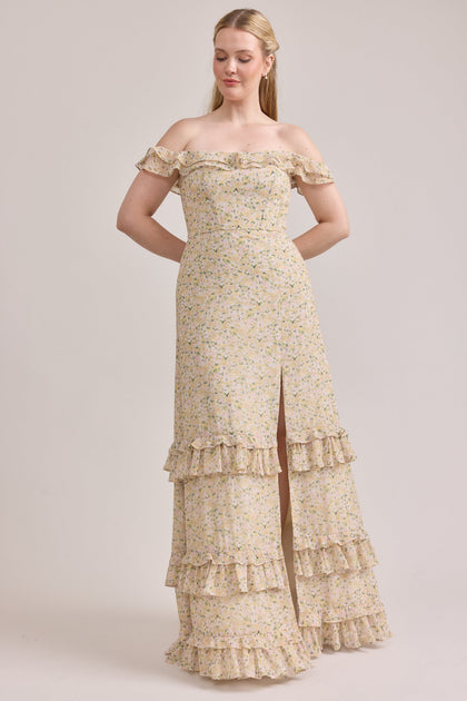 Shea Chiffon Floral Print Dress | Made To Order | Yellow Posey