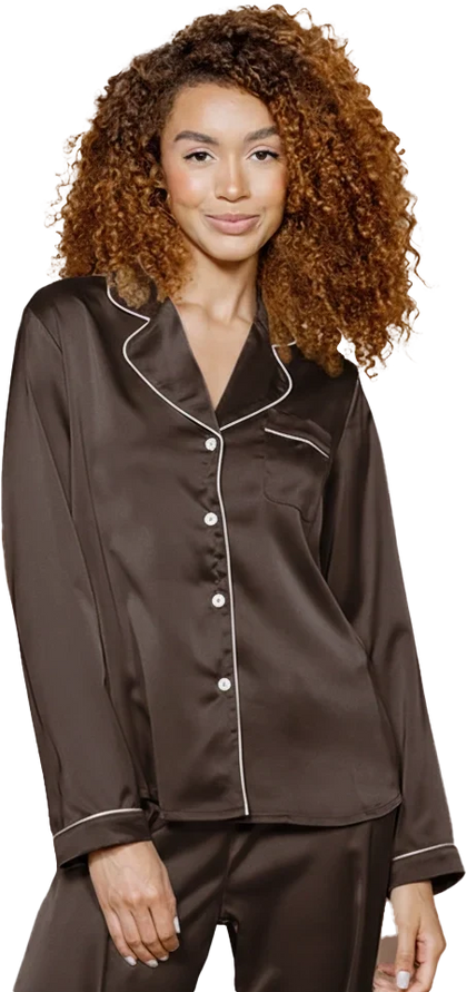 Daybreak Long Sleeve Satin Top | Espresso
