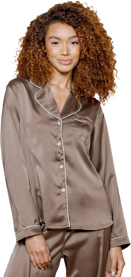 Daybreak Long Sleeve Satin Top | Truffle