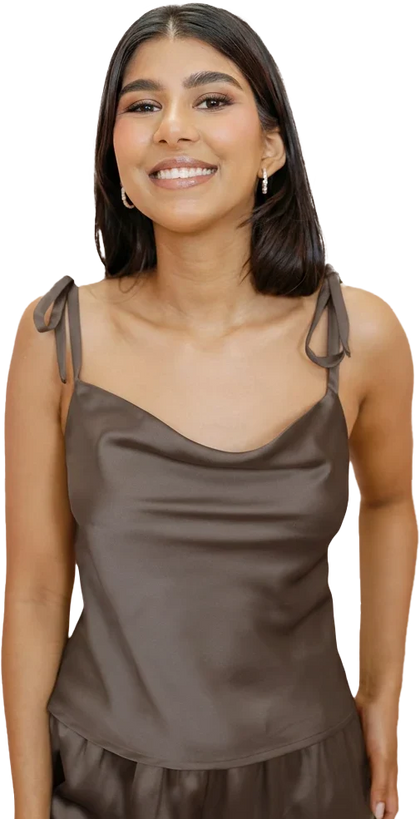 Dolled Up Satin Tank Top | Espresso
