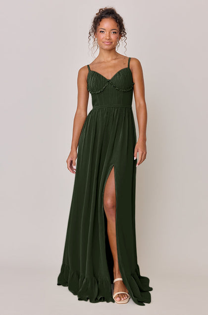 Shylah Chiffon Dress | Made To Order | Deep Olive