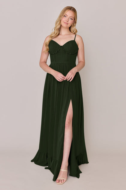 Shylah Chiffon Dress | Made To Order | Deep Olive