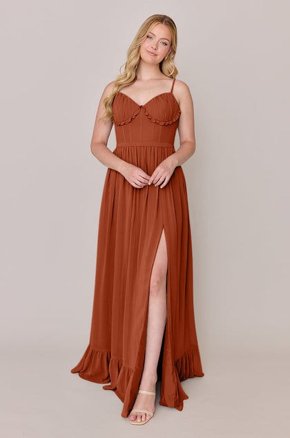 Shylah Chiffon Dress | Made To Order | Rust