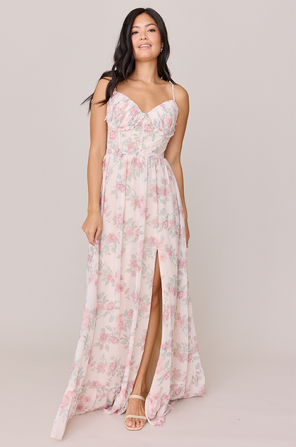 Shylah Chiffon Floral Print Dress | Made To Order | Blushing Bride Bouquet