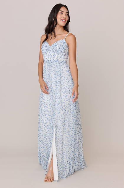 Shylah Chiffon Floral Print Dress | Made To Order | French Blue Posey