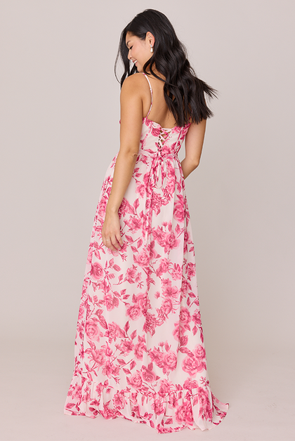 Shylah Chiffon Floral Print Dress | Made To Order | Hot Pink Garden