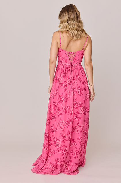 Shylah Chiffon Floral Print Dress | Made To Order | Malibu Pink Bouquet