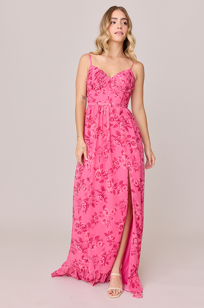 Shylah Chiffon Floral Print Dress | Made To Order | Malibu Pink Bouquet