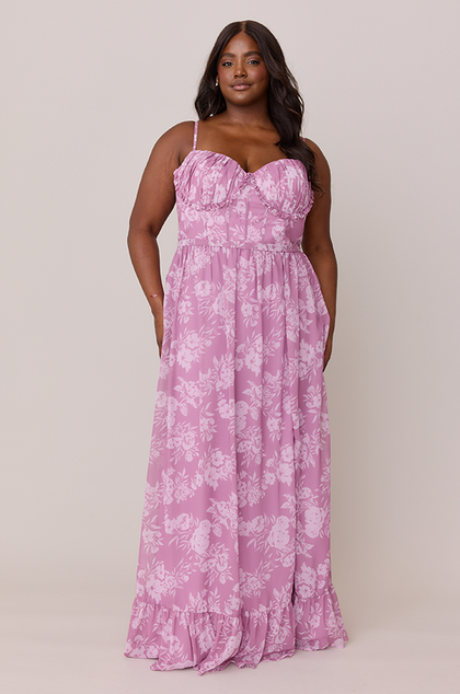 Shylah Chiffon Floral Print Dress | Made To Order | Mauve Pink Bouquet
