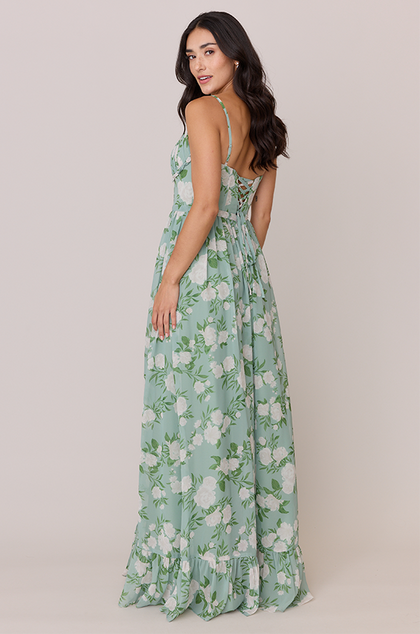 Shylah Chiffon Floral Print Dress | Made To Order | Sage Multi Bouquet