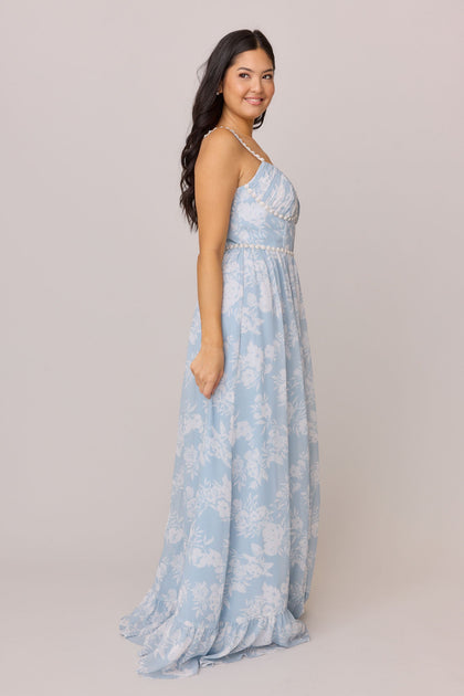 Shylah Luxe Chiffon Floral Print Dress | Made To Order | Sky Blue Bouquet