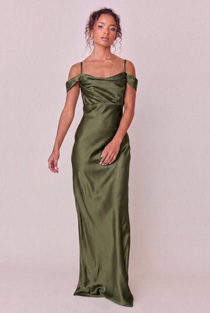 Sienna Satin Dress | Made To Order | Deep Olive