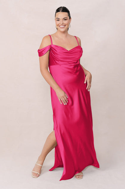 Sienna Satin Dress | Made To Order | Hot Pink