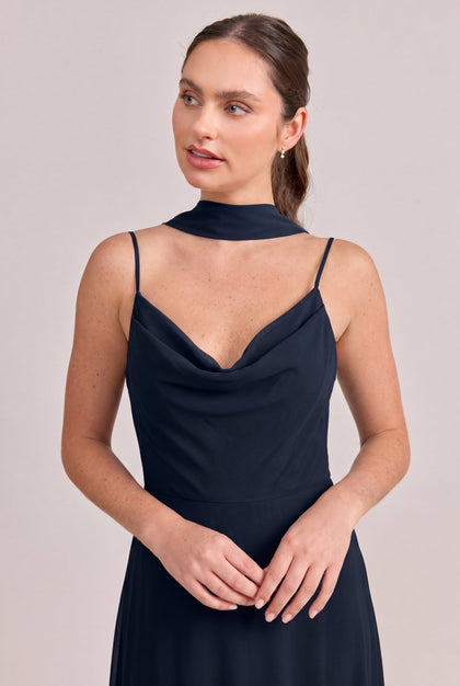 Chiffon Skinny Scarf | Made To Order | Navy Blue
