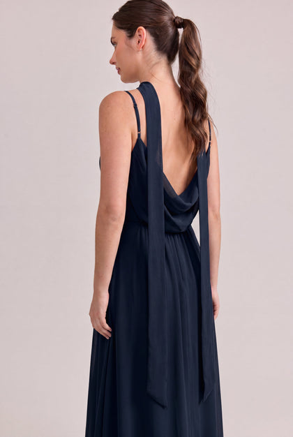 Chiffon Skinny Scarf | Made To Order | Navy Blue