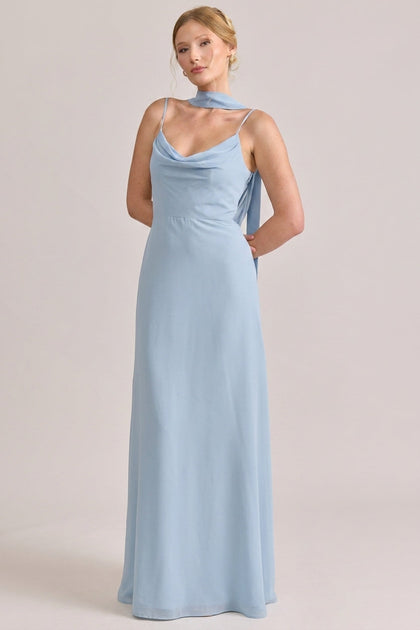Chiffon Skinny Scarf | Made To Order | Sky Blue