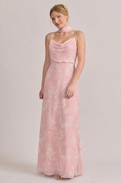 Chiffon Floral Print Skinny Scarf | Made To Order | Blush Bouquet
