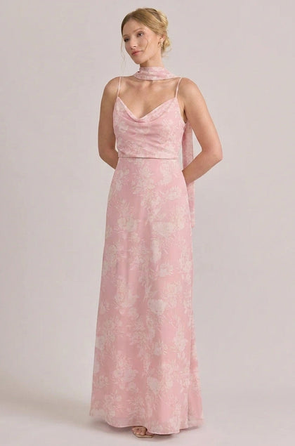 Chiffon Floral Print Skinny Scarf | Made To Order | Blush Bouquet