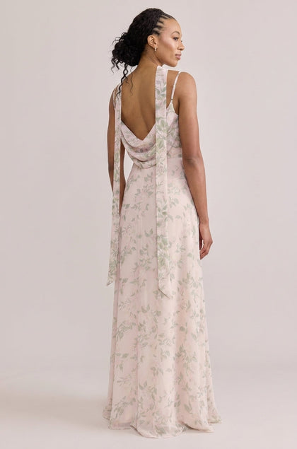 Chiffon Floral Print Skinny Scarf | Made To Order | Champagne Bouquet