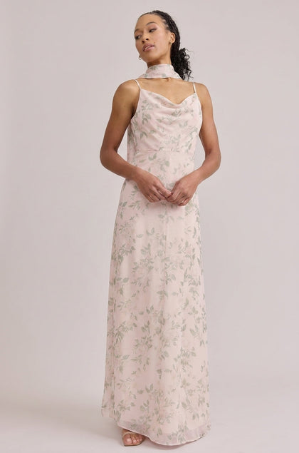Chiffon Floral Print Skinny Scarf | Made To Order | Champagne Bouquet