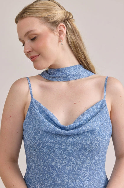 Chiffon Floral Print Skinny Scarf | Made To Order | Dusty Blue Posey