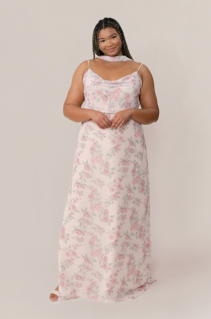 Chiffon Floral Print Skinny Scarf | Made To Order | Blushing Bride Bouquet