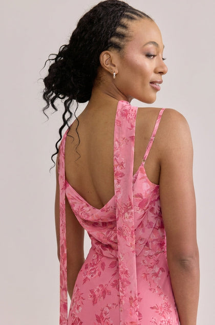 Chiffon Floral Print Skinny Scarf | Made To Order | Malibu Pink Bouquet