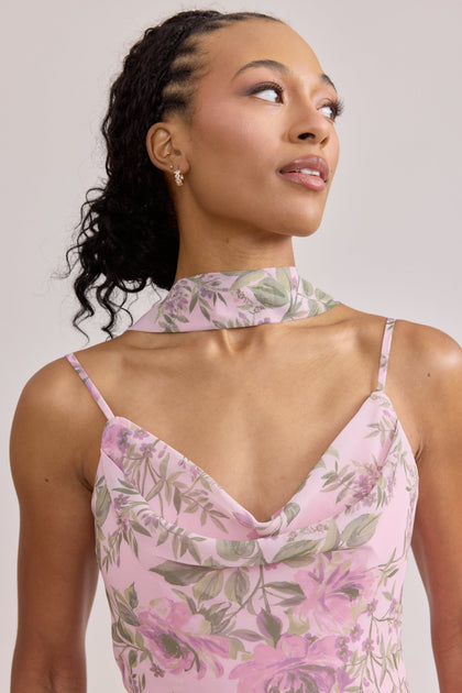 Chiffon Floral Print Skinny Scarf | Made To Order | Perfect Pink Meadow Blooms