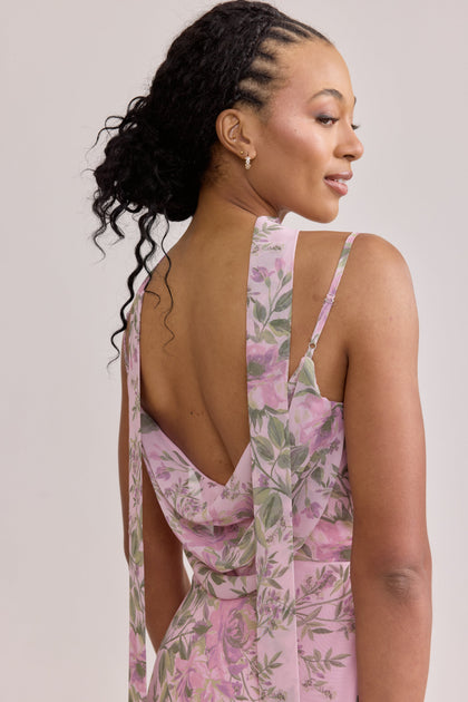 Chiffon Floral Print Skinny Scarf | Made To Order | Perfect Pink Meadow Blooms