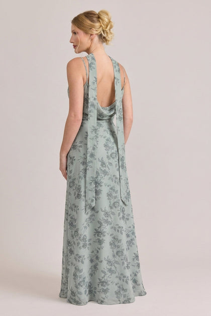 Chiffon Floral Print Skinny Scarf | Made To Order | Sage Bouquet