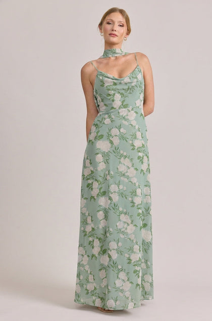 Chiffon Floral Print Skinny Scarf | Made To Order | Sage Multi Bouquet