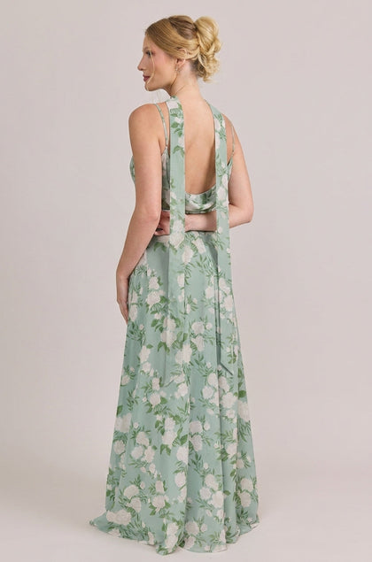 Chiffon Floral Print Skinny Scarf | Made To Order | Sage Multi Bouquet