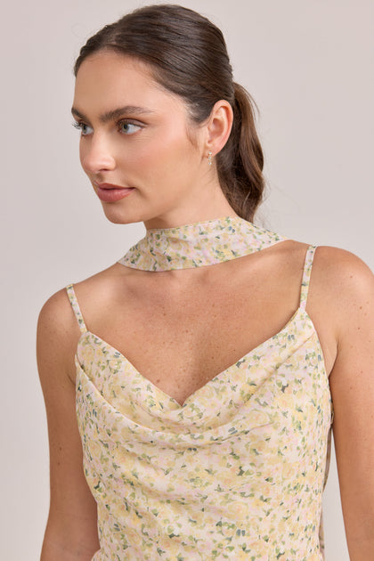 Chiffon Floral Print Skinny Scarf | Made To Order | Yellow Posey